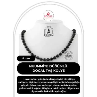 Nuummite 8 mm Düğümlü Doğal Taş Kolye - Doğal Taş (1)