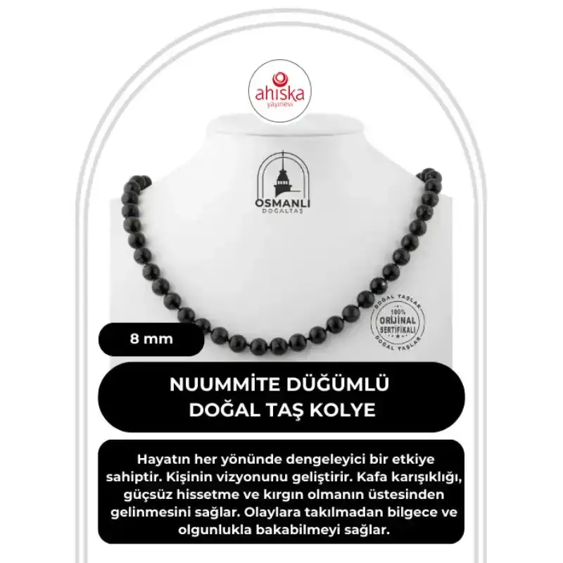 Nuummite 8 mm Düğümlü Doğal Taş Kolye - 2
