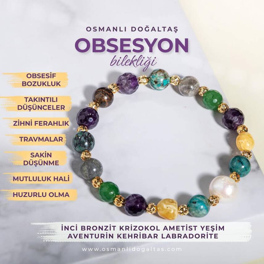 Obsesyon Takıntı Doğal Taş Bileklik Ametist Bronzit İnci Kehribar Krizokol Aventurin Labradorit - 2