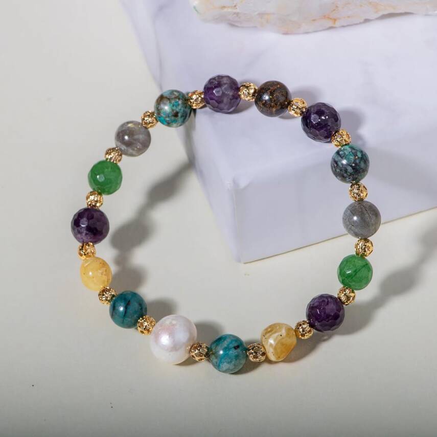Obsesyon Takıntı Doğal Taş Bileklik Ametist Bronzit İnci Kehribar Krizokol Aventurin Labradorit - 3