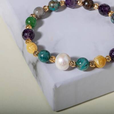 Obsesyon Takıntı Doğal Taş Bileklik Ametist Bronzit İnci Kehribar Krizokol Aventurin Labradorit - 4
