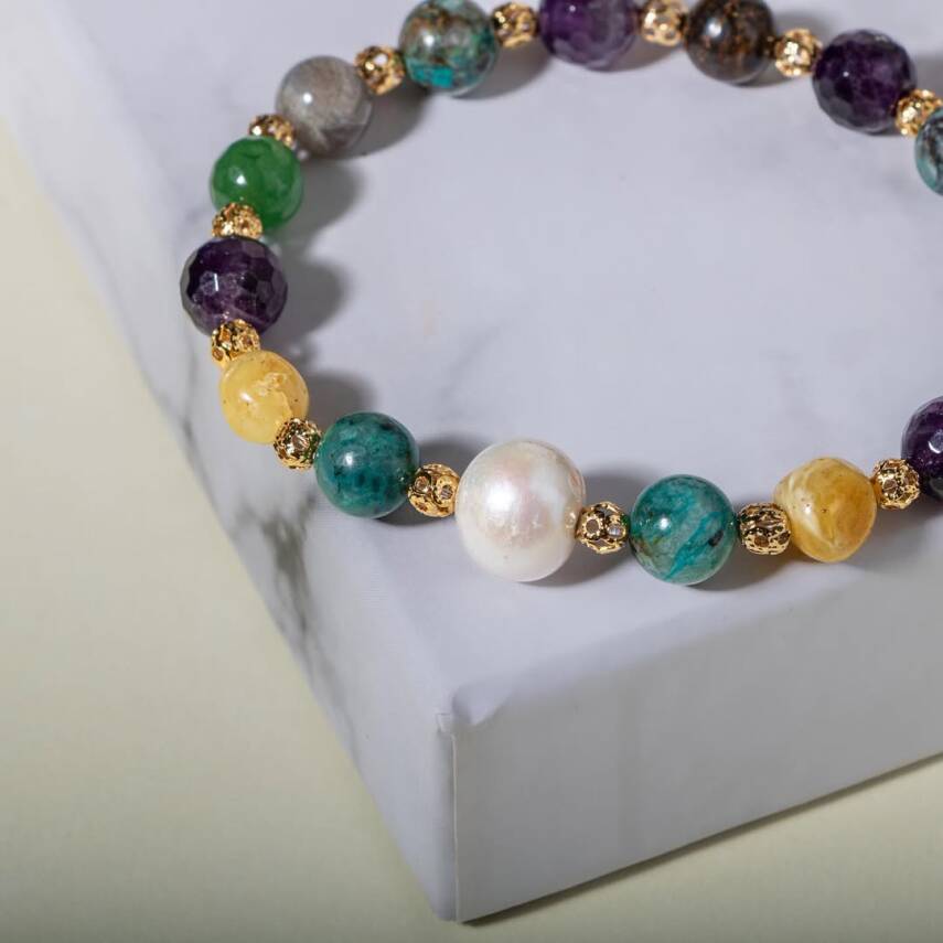 Obsesyon Takıntı Doğal Taş Bileklik Ametist Bronzit İnci Kehribar Krizokol Aventurin Labradorit - 4