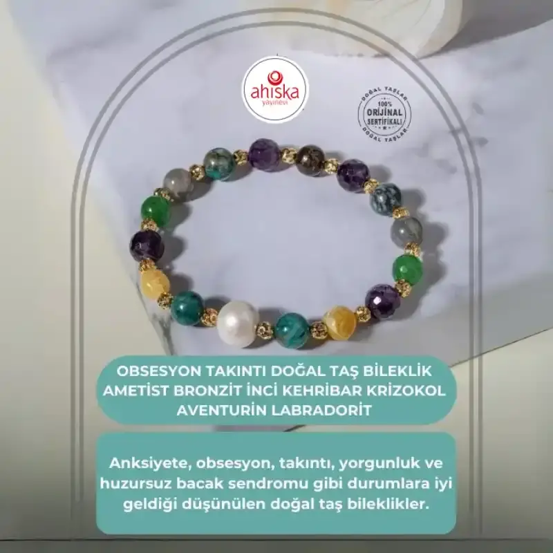 Obsesyon Takıntı Doğal Taş Bileklik Ametist Bronzit İnci Kehribar Krizokol Aventurin Labradorit - 2