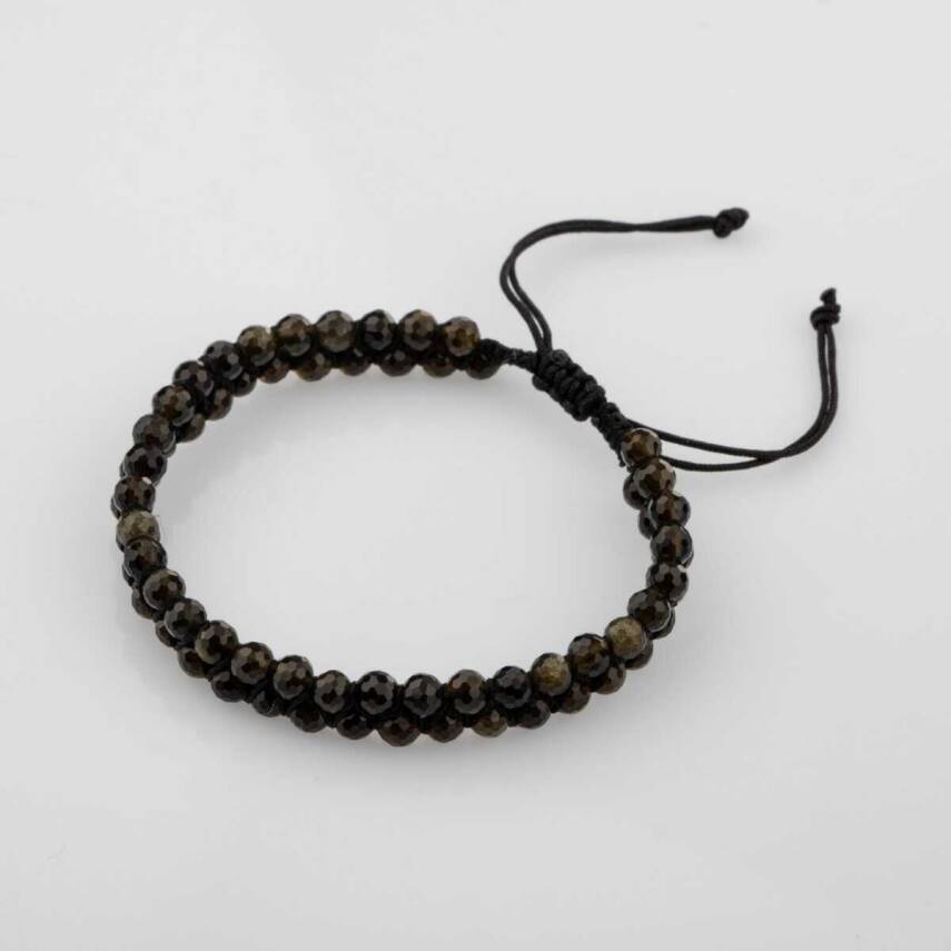 Obsidyen 3-4mm Çift Sıra Doğal Taş Bileklik - 4