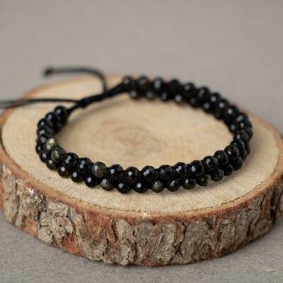 Obsidyen 3-4mm Çift Sıra Doğal Taş Bileklik - Osmanlı Doğaltaş