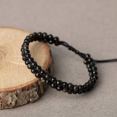Obsidyen 3-4mm Çift Sıra Doğal Taş Bileklik - 2