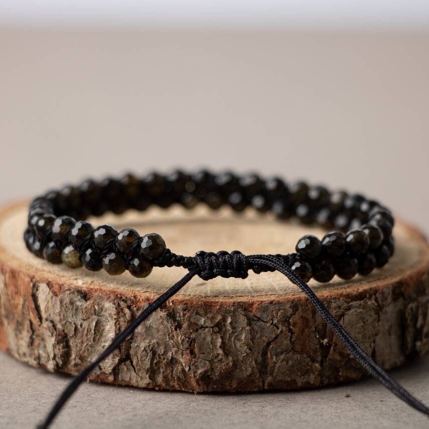 Obsidyen 3-4mm Çift Sıra Doğal Taş Bileklik - 3