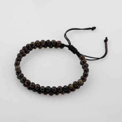 Obsidyen 3-4mm Çift Sıra Doğal Taş Bileklik - 4