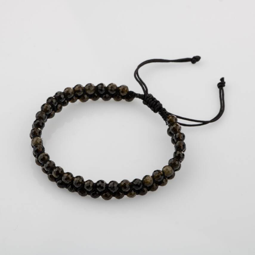 Obsidyen 3-4mm Çift Sıra Doğal Taş Bileklik - 4