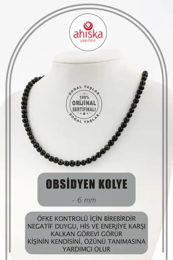 Obsidyen 6 mm Dizi Doğal Taş Kolye - 1