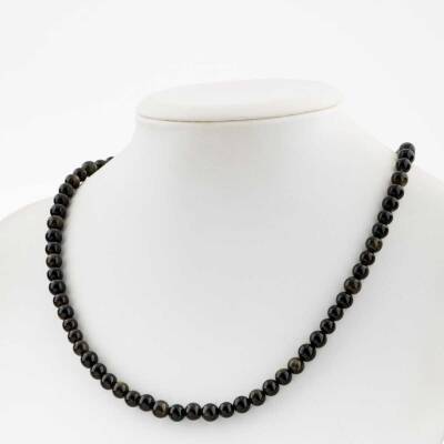 Obsidyen 6 mm Dizi Doğal Taş Kolye - Doğal Taş (1)
