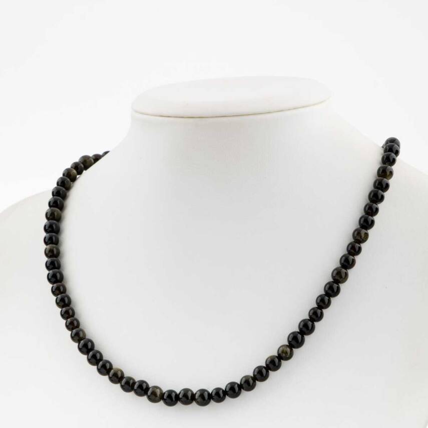 Obsidyen 6 mm Dizi Doğal Taş Kolye - 2