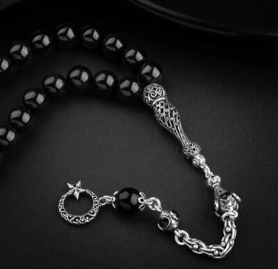 Obsidyen Doğal Taş 8mm Gümüş İmameli Tesbih - Doğal Taş (1)