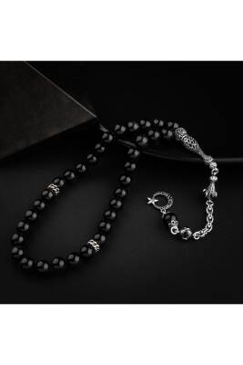 Obsidyen Doğal Taş 8mm Gümüş İmameli Tesbih - 2