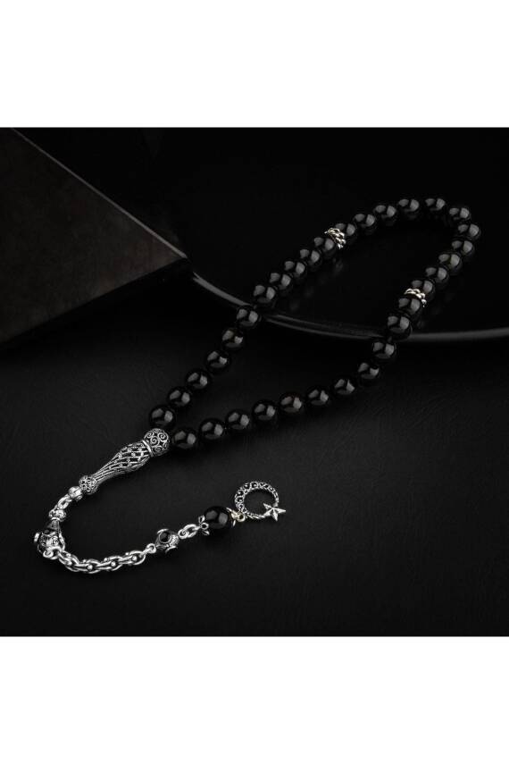 Obsidyen Doğal Taş 8mm Gümüş İmameli Tesbih - 3