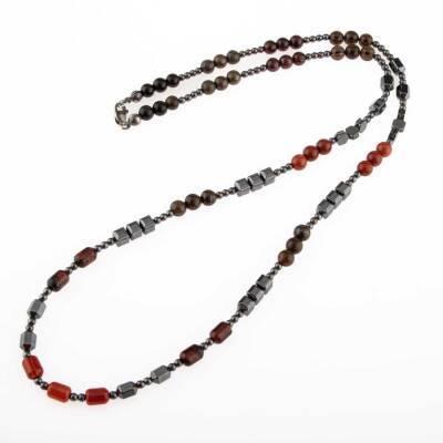 Obsidyen-Pirit-Dumanlı Kuvars-Jasper-Bronzit-Kaplan Gözü-Kırmızı Akik-Lal Taşı-Hematit Doğal Taş Erkek Tasarım Kolye - 5