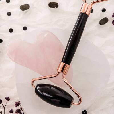 Obsidyen Roller ve Pembe Kuvars Kalpli Gua Sha Takımı - 4