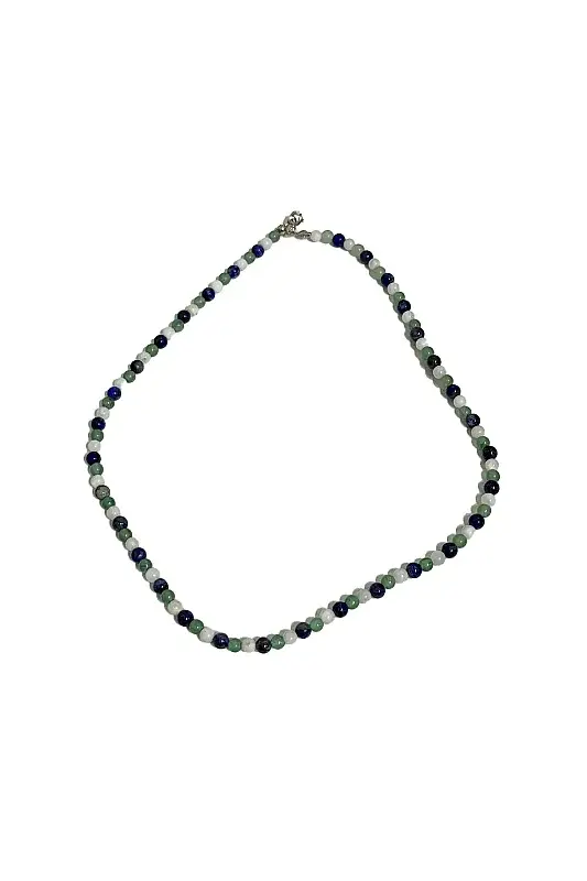 Lapis Lazuli Ay Taşı Aventurin Kolye 4 mm Gümüş Kapama Doğal Taş Kolye - 2