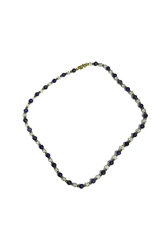 Lapis Lazuli Kristal Kuvars Kolye 4 mm Gümüş Kapama Doğal Taş Kolye - 2