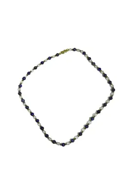 Lapis Lazuli Kristal Kuvars Kolye 4 mm Gümüş Kapama Doğal Taş Kolye - 1