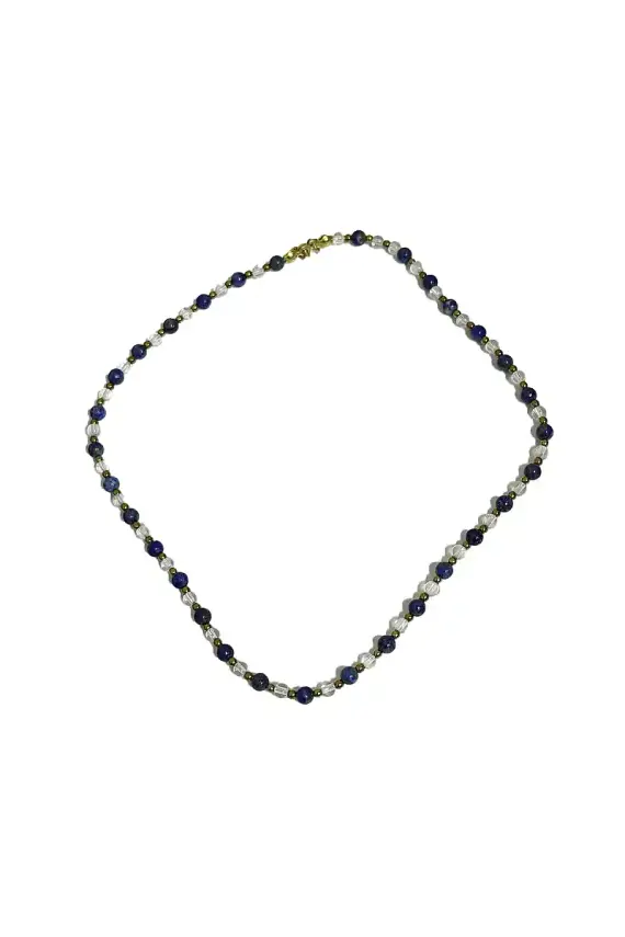 Lapis Lazuli Kristal Kuvars Kolye 4 mm Gümüş Kapama Doğal Taş Kolye - 1