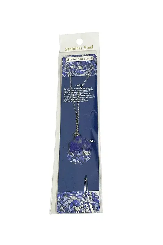 Lapis Lazuli Kuyruğu Figür Taşlı Çelik Zincir Doğal Taş Kolye - 2