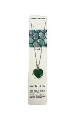 Aventurin Kalp Figür Taşlı Çelik Zincir Doğal Taş Kolye - 1