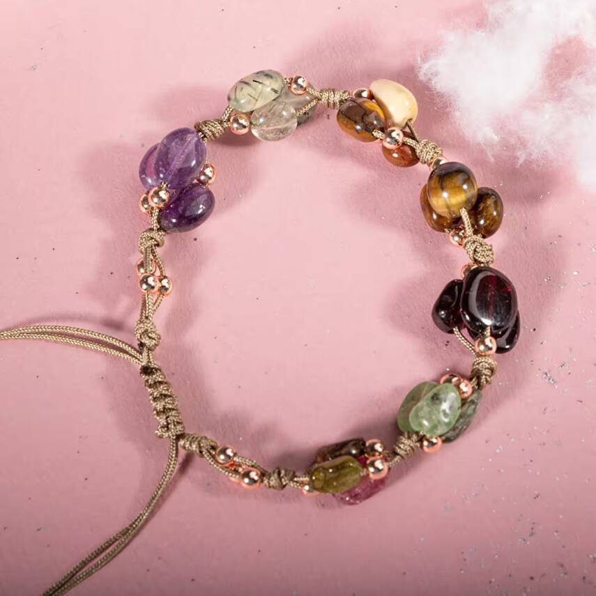 Oğlak Burcu Bileklik Ametist, Bordo Granat Lal, Jasper, Kaplan Gözü, Kunzit, Prehnit, Renkli Turmalin - 3