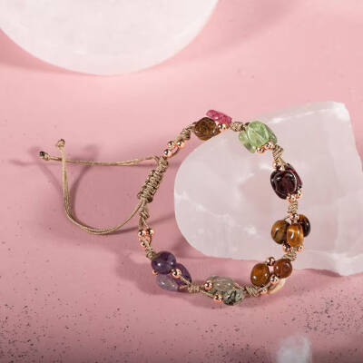 Oğlak Burcu Bileklik Ametist, Bordo Granat Lal, Jasper, Kaplan Gözü, Kunzit, Prehnit, Renkli Turmalin - 4