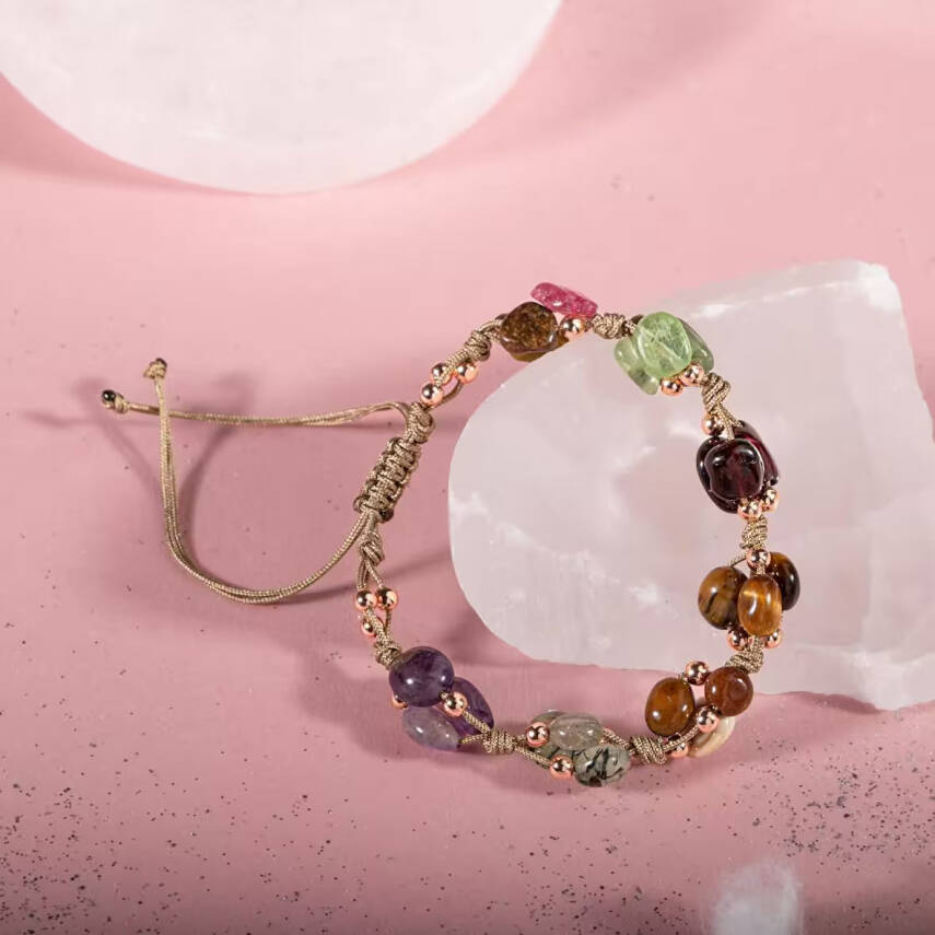 Oğlak Burcu Bileklik Ametist, Bordo Granat Lal, Jasper, Kaplan Gözü, Kunzit, Prehnit, Renkli Turmalin - 4