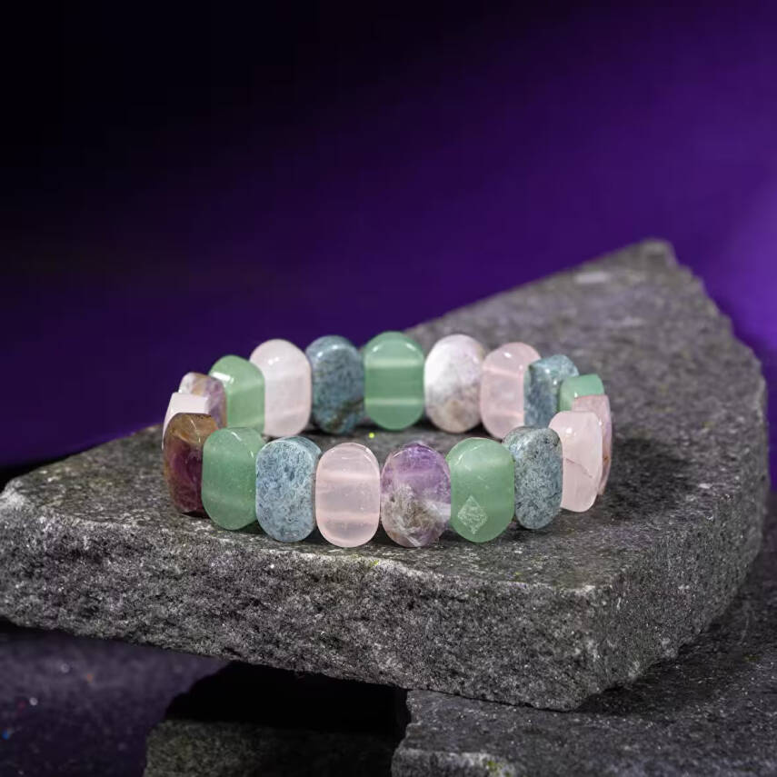 Oğlak Burcu Bileklik Ametist, Pembe Kuvars, Yeşil Aventurin, Yosunlu Akik - 1