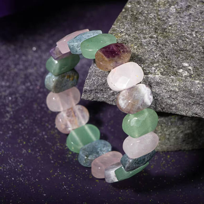 Oğlak Burcu Bileklik Ametist, Pembe Kuvars, Yeşil Aventurin, Yosunlu Akik - 6