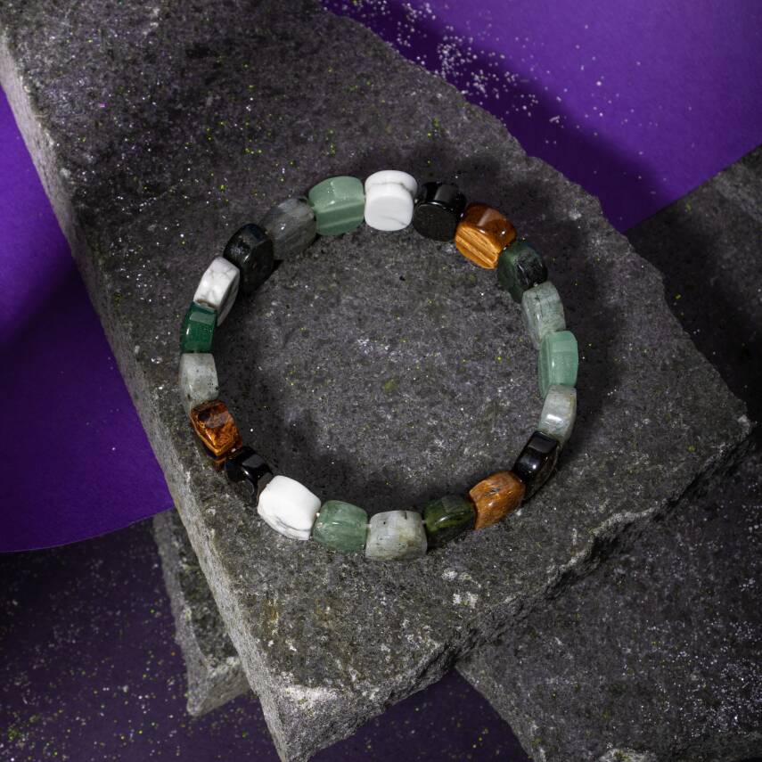 Oğlak Burcu Bileklik Ametist, Pembe Kuvars, Yeşil Aventurin, Yosunlu Akik - 1