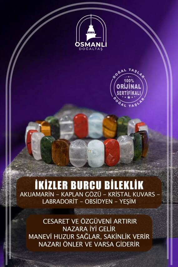 Oğlak Burcu Bileklik Ametist, Pembe Kuvars, Yeşil Aventurin, Yosunlu Akik - 2