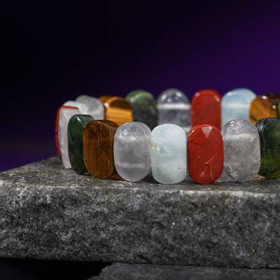 Oğlak Burcu Bileklik Ametist, Pembe Kuvars, Yeşil Aventurin, Yosunlu Akik - 3