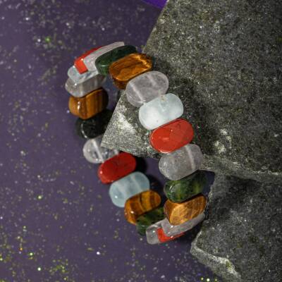 Oğlak Burcu Bileklik Ametist, Pembe Kuvars, Yeşil Aventurin, Yosunlu Akik - 4