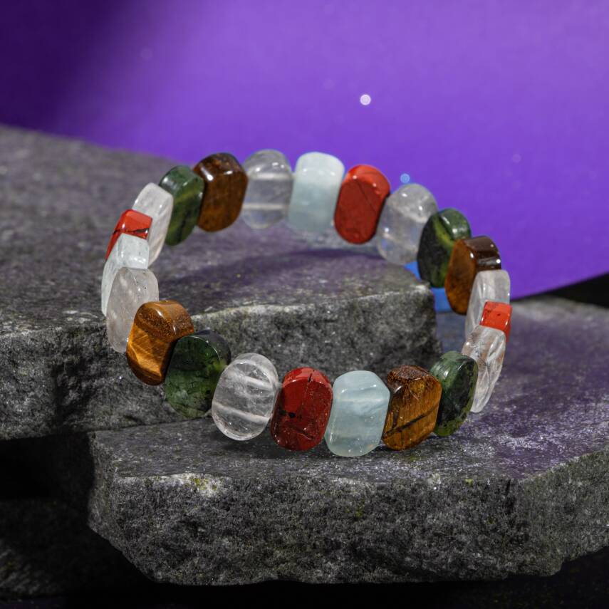 Oğlak Burcu Bileklik Ametist, Pembe Kuvars, Yeşil Aventurin, Yosunlu Akik - 5