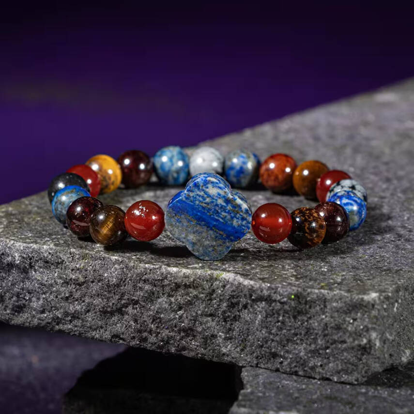 Oğlak Burcu Bileklik Bordo Granat Lal, Kaplan Gözü, Karlı Obsidyen, Kırmızı Akik, Lapis Lazuli - 1