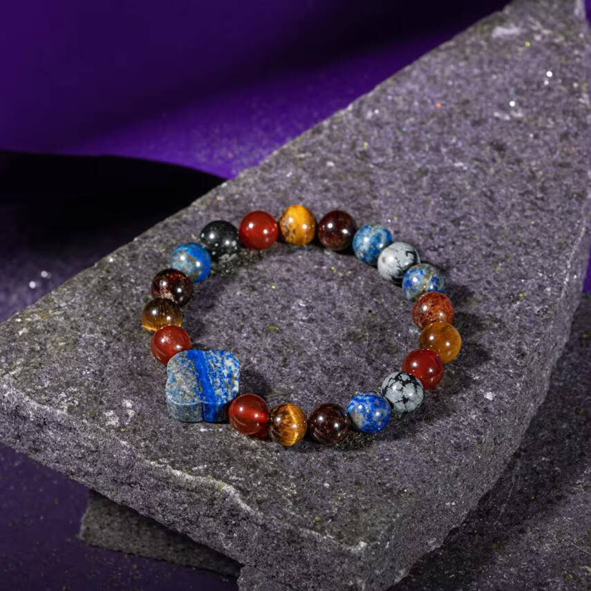 Oğlak Burcu Bileklik Bordo Granat Lal, Kaplan Gözü, Karlı Obsidyen, Kırmızı Akik, Lapis Lazuli - 5