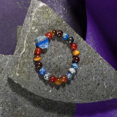 Oğlak Burcu Bileklik Bordo Granat Lal, Kaplan Gözü, Karlı Obsidyen, Kırmızı Akik, Lapis Lazuli - 4