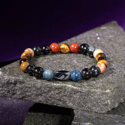 Oğlak Burcu Bileklik Dumanlı Kuvars, Dumortierit, Golden Obsidyen, Jasper, Kaplan Gözü - Osmanlı Doğaltaş