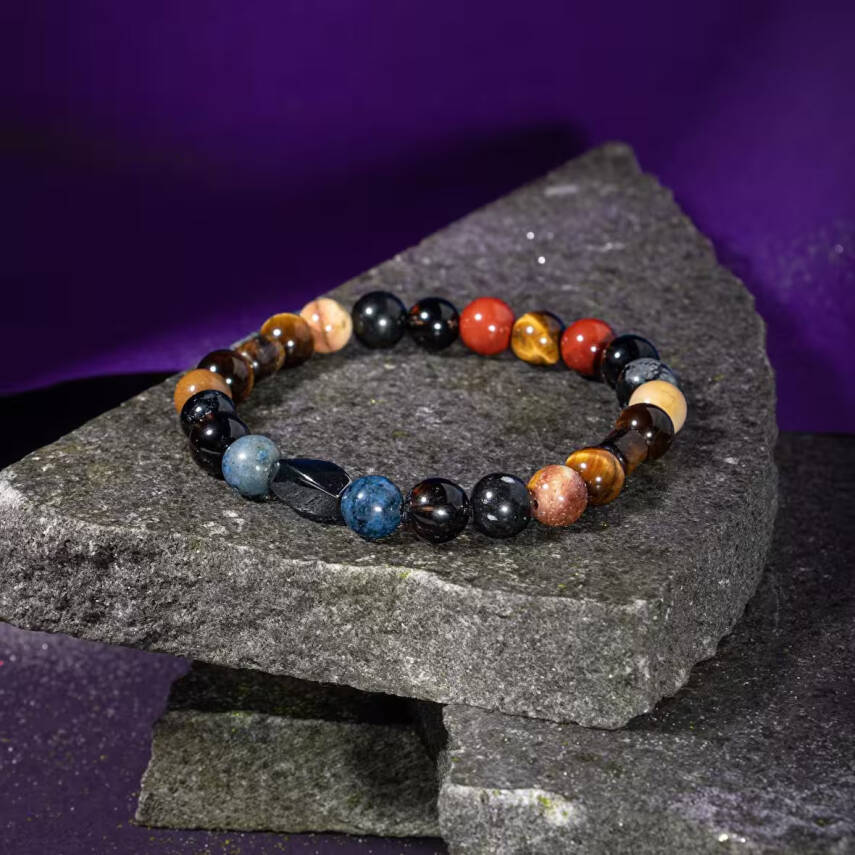 Oğlak Burcu Bileklik Dumanlı Kuvars, Dumortierit, Golden Obsidyen, Jasper, Kaplan Gözü - 3