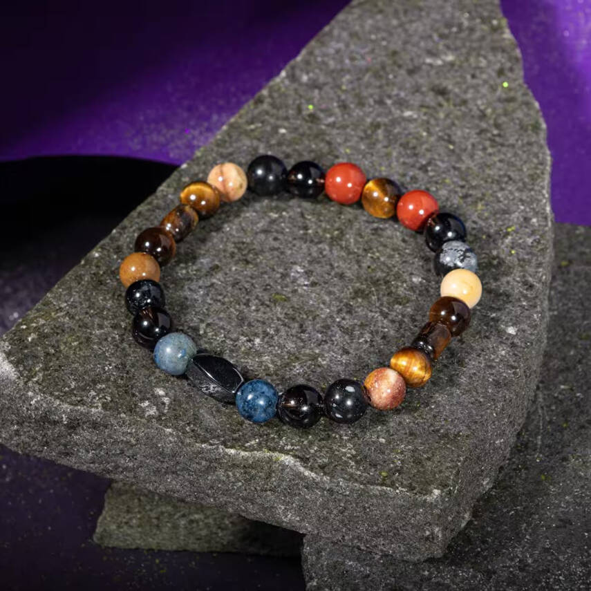 Oğlak Burcu Bileklik Dumanlı Kuvars, Dumortierit, Golden Obsidyen, Jasper, Kaplan Gözü - 4