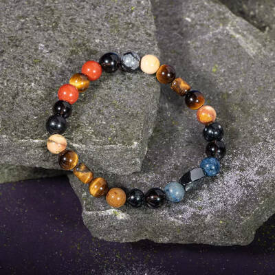 Oğlak Burcu Bileklik Dumanlı Kuvars, Dumortierit, Golden Obsidyen, Jasper, Kaplan Gözü - 5