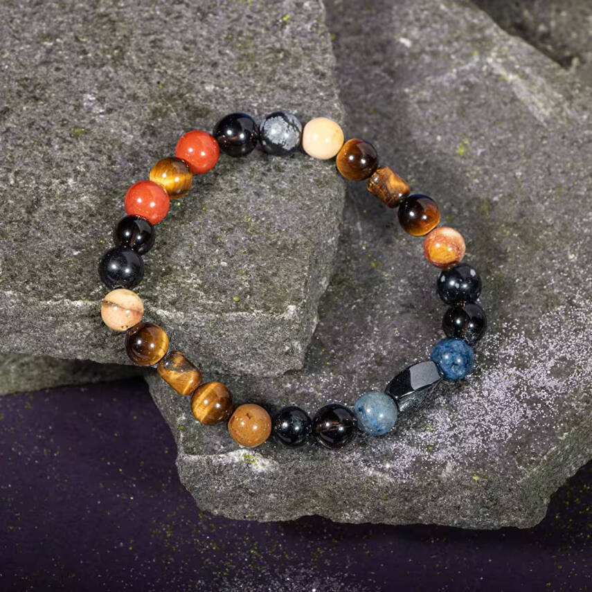 Oğlak Burcu Bileklik Dumanlı Kuvars, Dumortierit, Golden Obsidyen, Jasper, Kaplan Gözü - 5