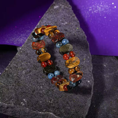 Oğlak Burcu Bileklik Dumanlı Kuvars, Dumortierit, Golden Obsidyen, Jasper, Kaplan Gözü, Kırmızı Akik - 4