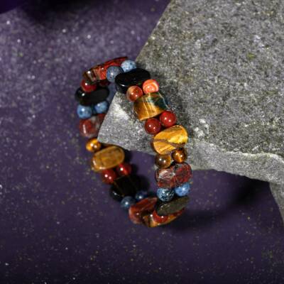 Oğlak Burcu Bileklik Dumanlı Kuvars, Dumortierit, Golden Obsidyen, Jasper, Kaplan Gözü, Kırmızı Akik - 2