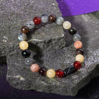 Oğlak Burcu Bileklik Dumanlı Kuvars, Dumortierit, Golden Obsidyen, Jasper, Kaplan Gözü - Osmanlı Doğaltaş