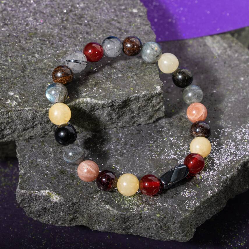 Oğlak Burcu Bileklik Dumanlı Kuvars, Dumortierit, Golden Obsidyen, Jasper, Kaplan Gözü - 1