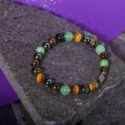 Oğlak Burcu Bileklik Dumanlı Kuvars, Dumortierit, Golden Obsidyen, Jasper, Kaplan Gözü - 3